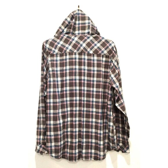 Boston Traders Womens Blue and Purple Plaid Button Down Shirt Jacket Hooded Shac - Picture 3 of 12